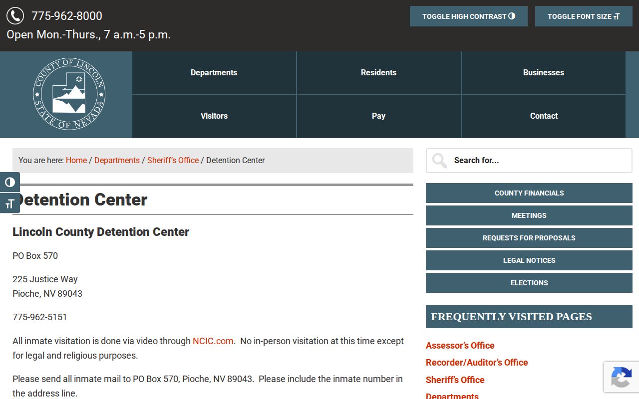 Lincoln County Detention Center release contact details