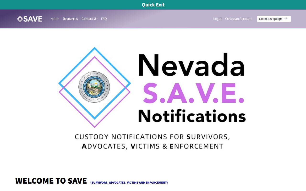 Nevada SAVE search, offender status, and notification registration screens